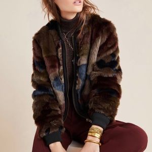 Anthropologie Marrakech Camo Faux Fur Bomber